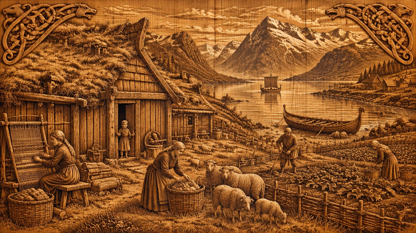 Carved wood relief artwork, illustrative only